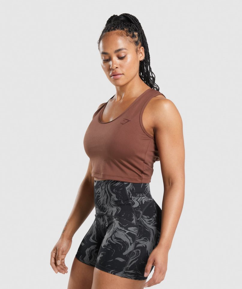 Women's Gymshark GS Power Open Back Cropped Tanks Brown | NZ 8ENWCT